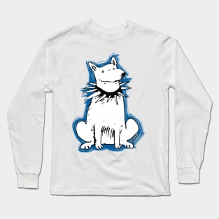 white dog with blue scrawl Long Sleeve T-Shirt